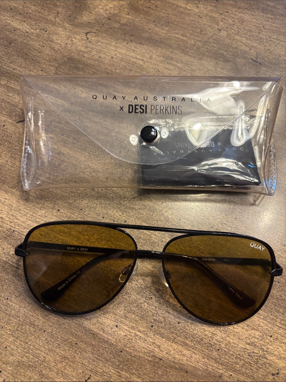 Quay Australia Aviator Sunglasses - Black Frame with Brown Lenses